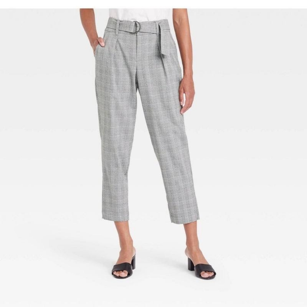 A new day tapered high-rise checked gray work pants